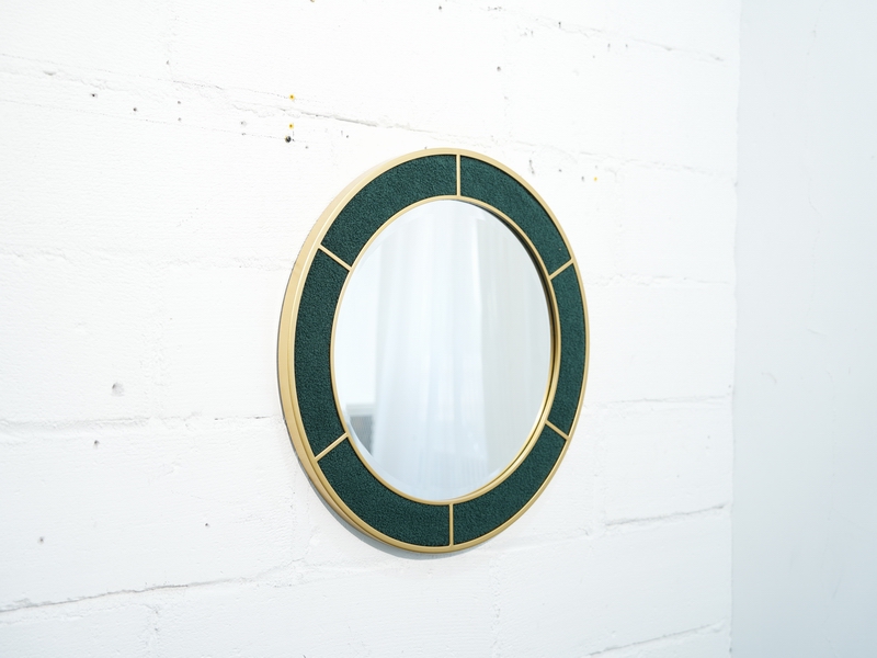 Golden frame dark green grid circular wall mounted mirror