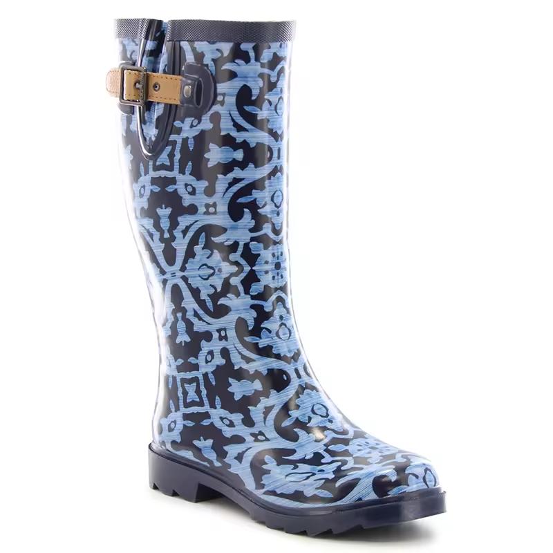 Custom Women Knee High Fashion Pattern Anti-slip Rubber Waterproof Garden Farming Shoes Rain Boot