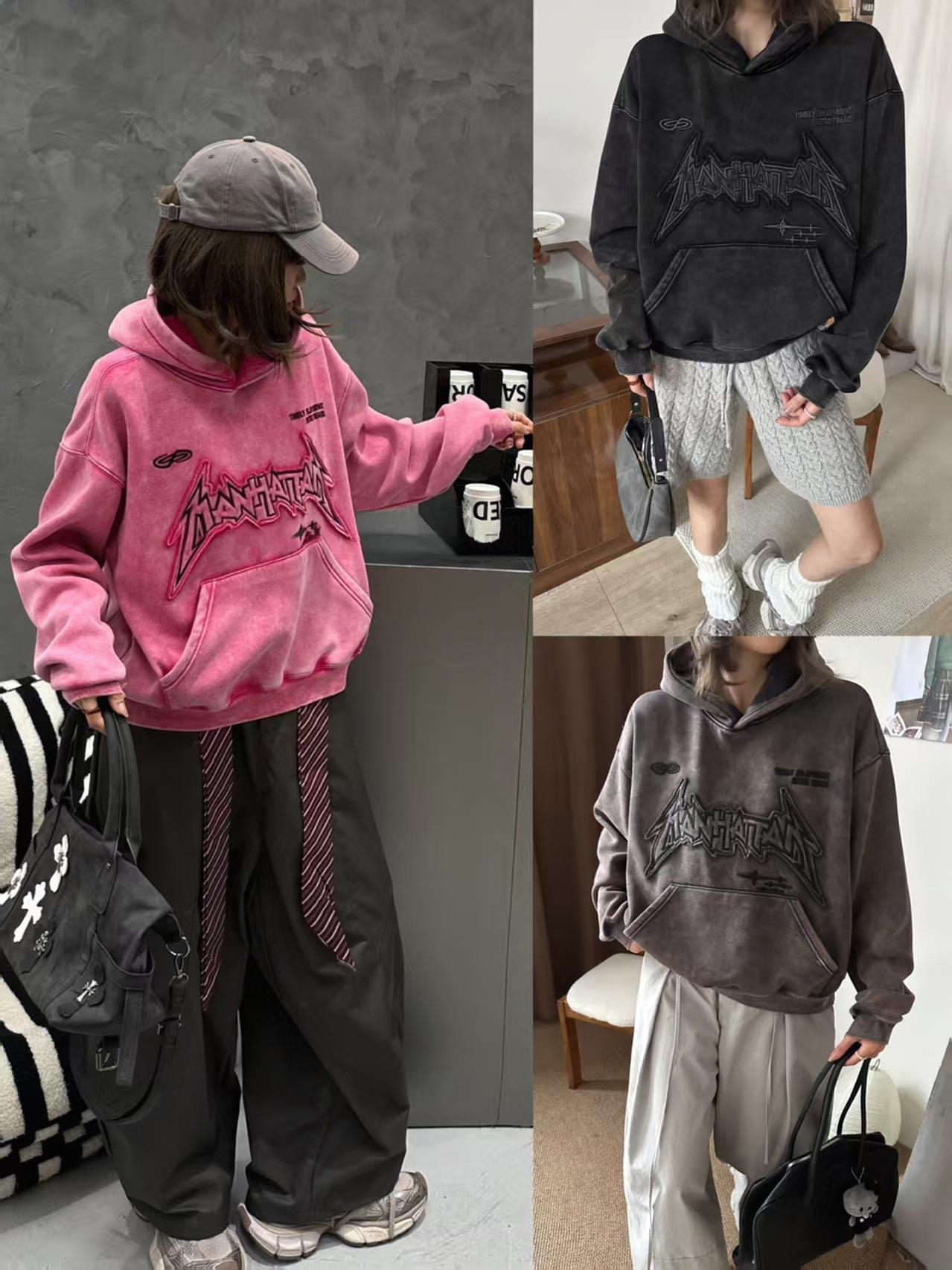 Y2K streetwear hippop style customized washed OEM/ODM Hoodies [EU/US/JP/CN size]