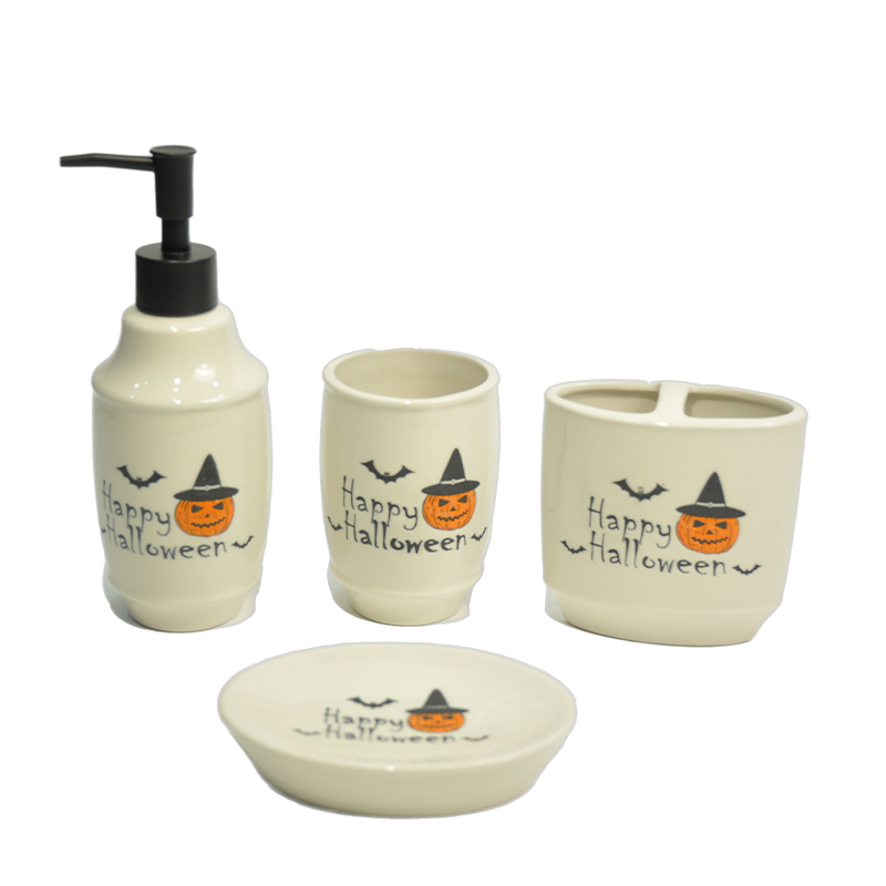 Cute and fun Halloween Pumpkin Witch Print Bathroom Four-piece set