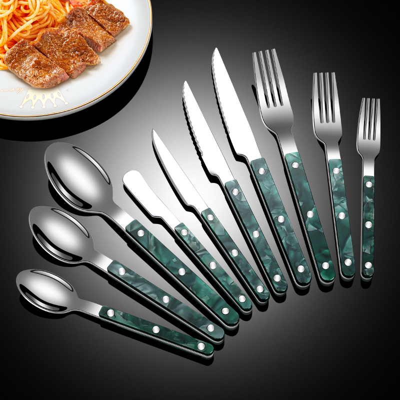 Stainless Steel Cutlery Set with Rivet Design Plastic Handle