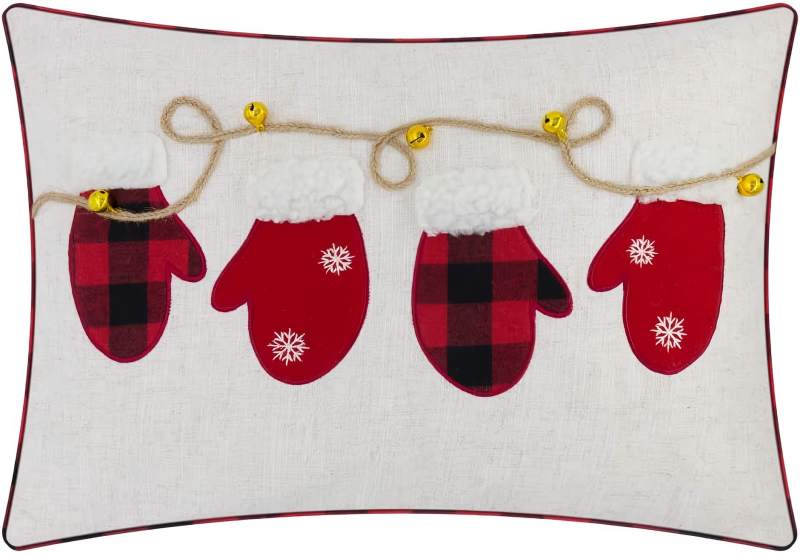 Christmas Throw Pillow Case Cushion Cover Gloves Applique Embroidery Linen Pillowcase Decoration
