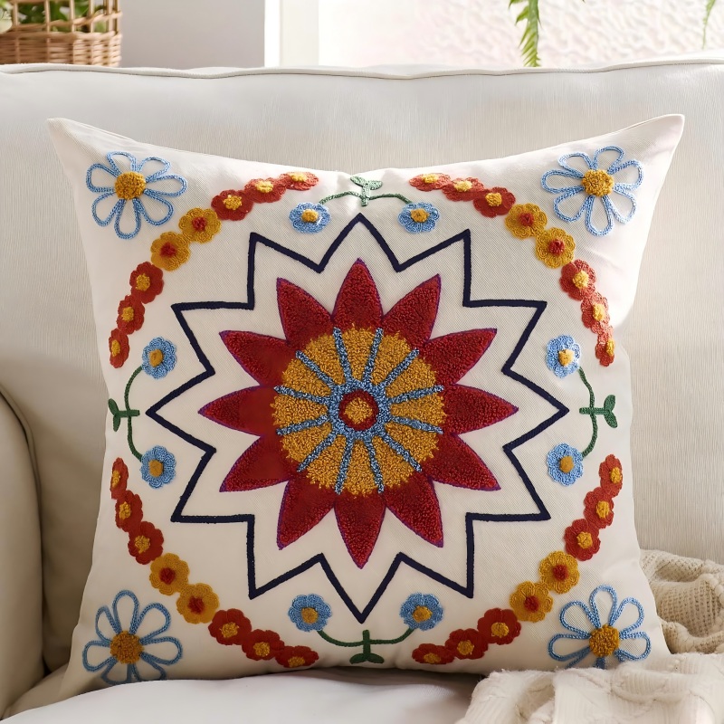 Embroidered Throw Pillow Cover Outdoor Decorative Pillowcase,Durable Cozy Textured Cushion Case