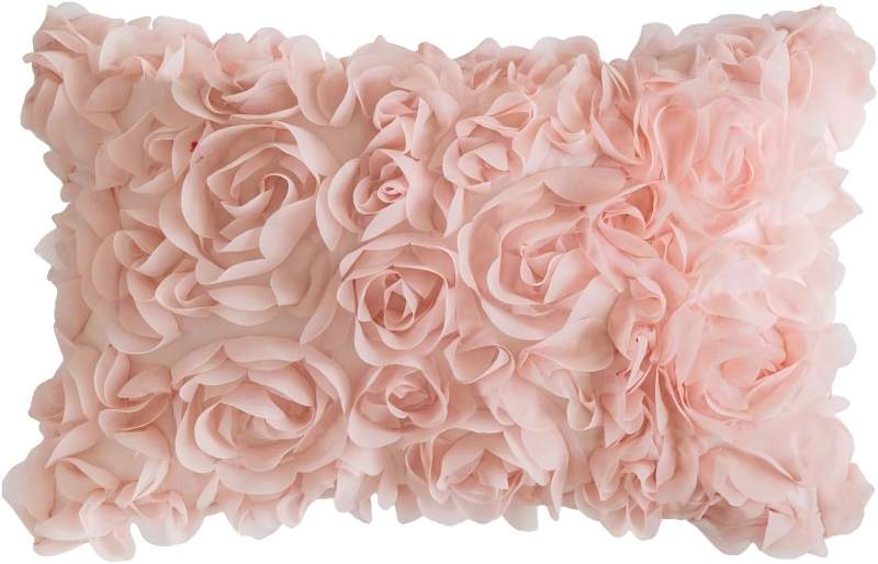 3D Decorative Romantic Valentines Stereo Chiffon Rose Flower Throw Pillow Cover Solid Pillowcase