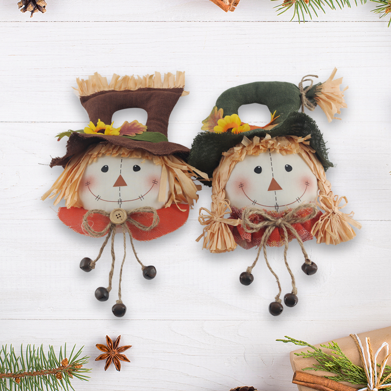 8.5X1''Harvest Scarecrow Head Shape Stuffed Door Hanger