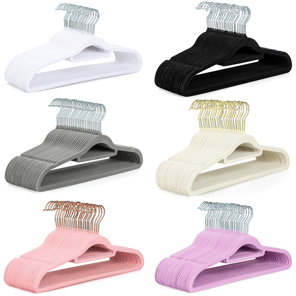 Grey Tie Bar Hanger Non Slip Flocked Velvet Suit Hangers Clothes