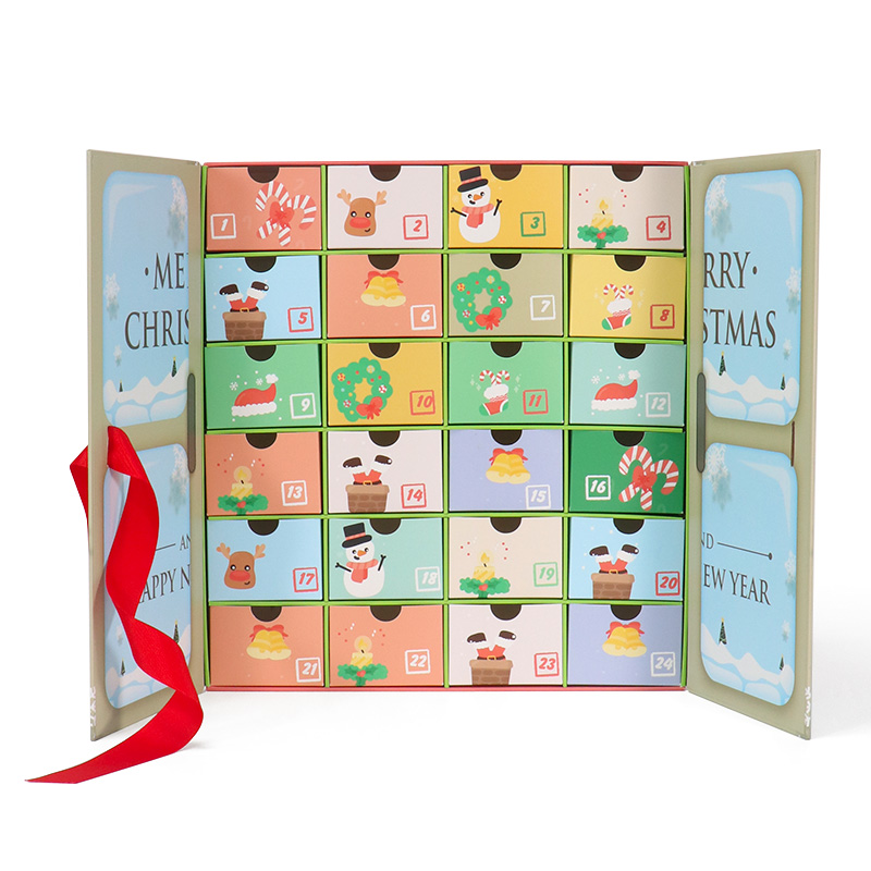 Xmas Double Door Advent Calendar Box With Ribbon