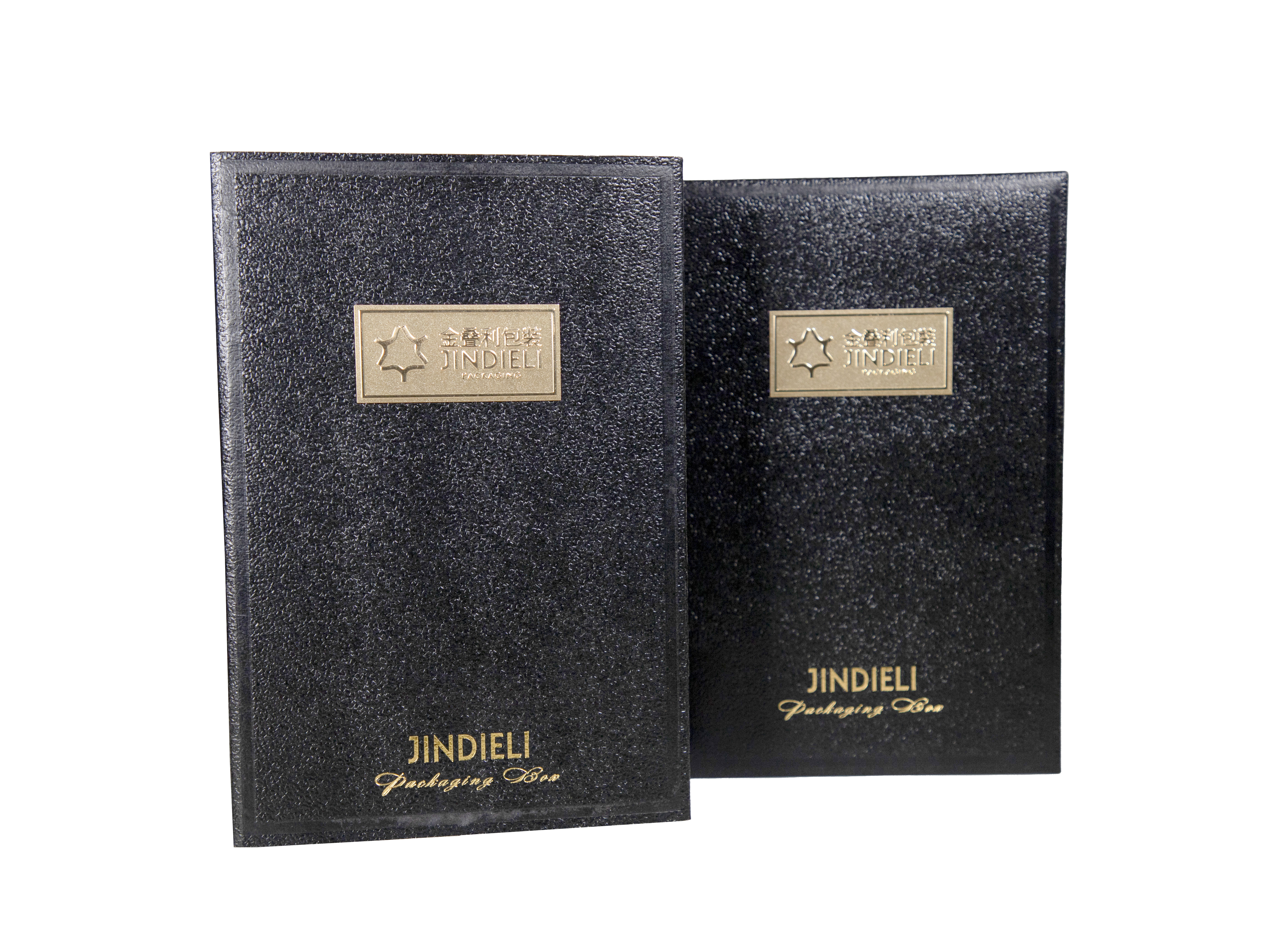 Sophisticated Black Luxury Boxes with Gold Branding and Functional Open-Close Structure