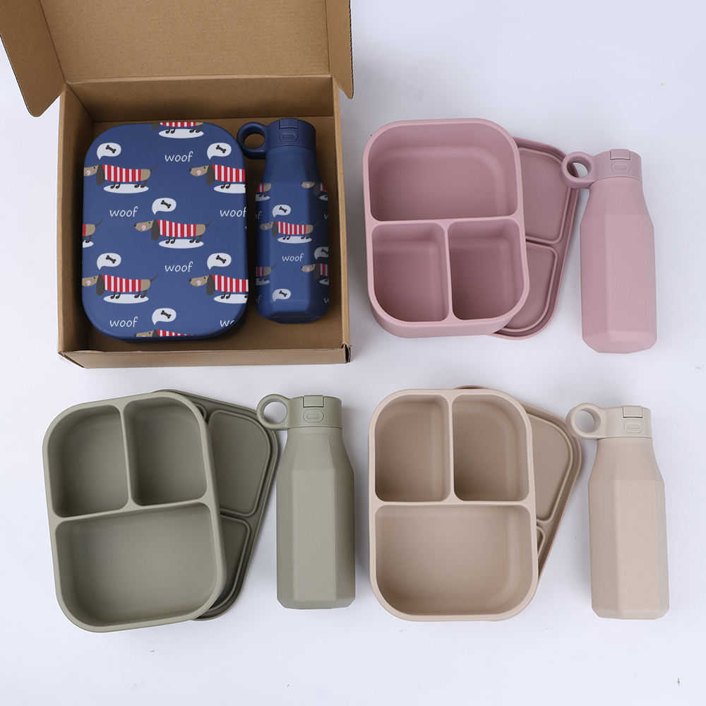 Bangxing 2025 New Arrivals Custom Bpa Free Children Travel Water Bottle Silicone Bento Lunch Box Set