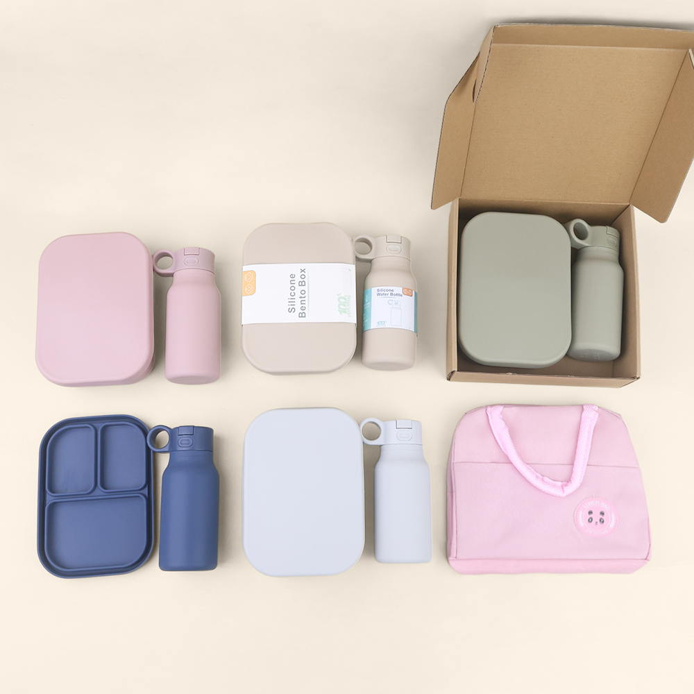 Bangxing High quality Home Office Custom Colorful Kid Travel silicon Lunch Box Set With Water Bottle