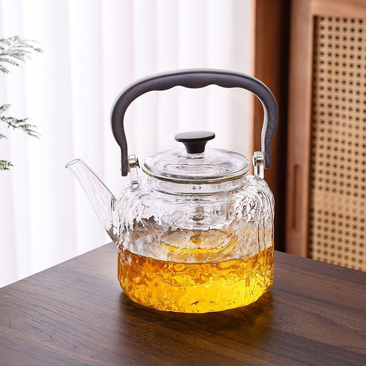 1200ml Ergonomic Heat-Resistant Glass Stovetop-Safe Kettle-Teapot w/ Hardwood Hdl