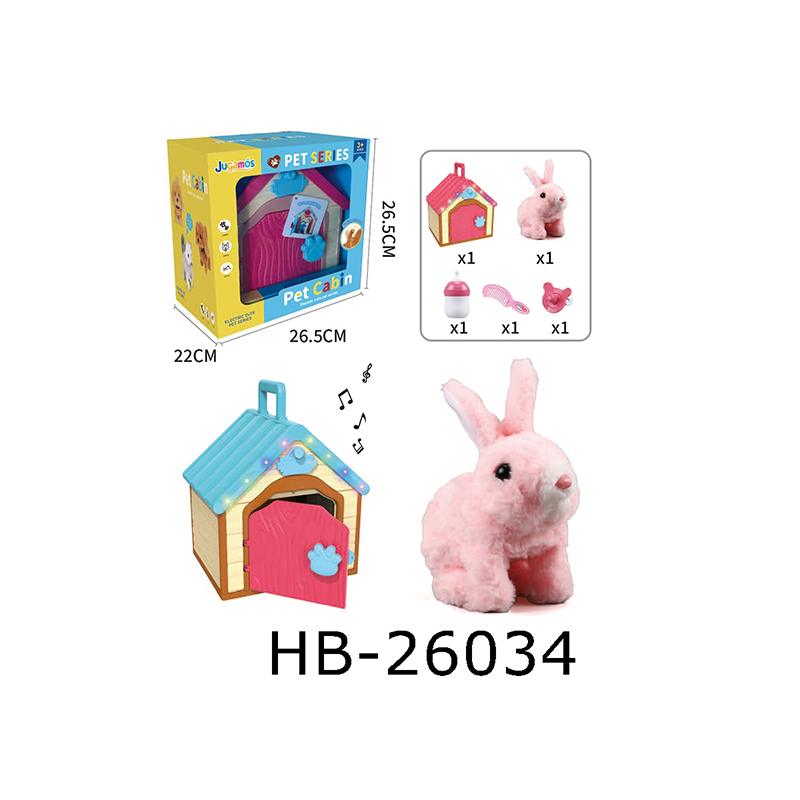 Plush electric rabbit (with dog house,comb, bottle,pacifier)
