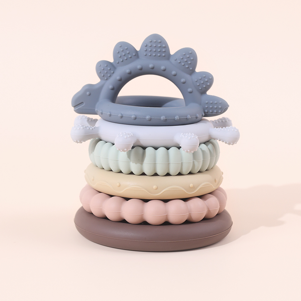 Bangxing 6Months BpaFree Silicone Stacking Toy Baby Teether Chewing Colorful Sensory Educational Toy