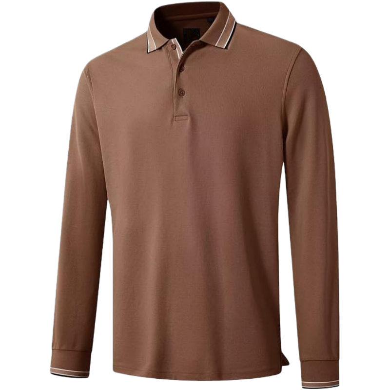 Men's casual long-sleeved polo shirt with buttons suitable for spring and autumn
