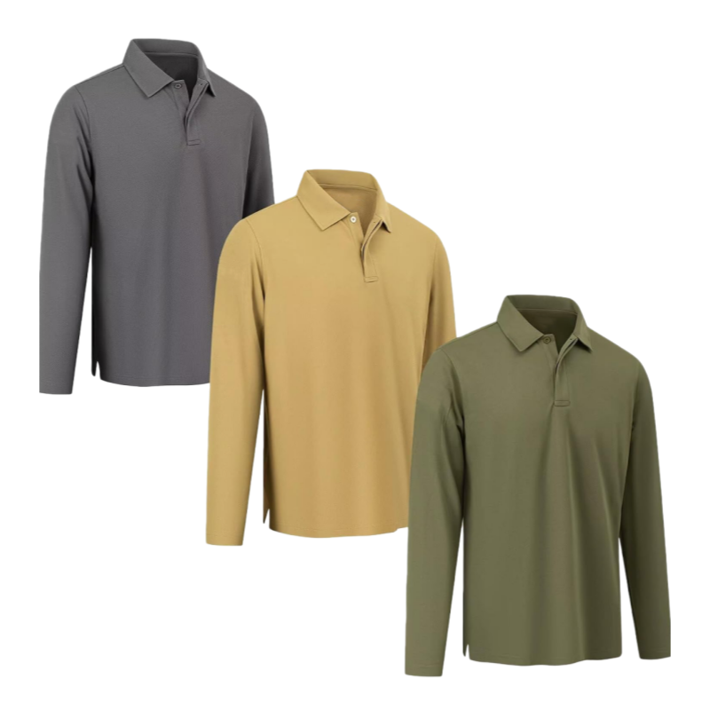 Men's casual long-sleeved polo shirt with buttons suitable for spring and autumn