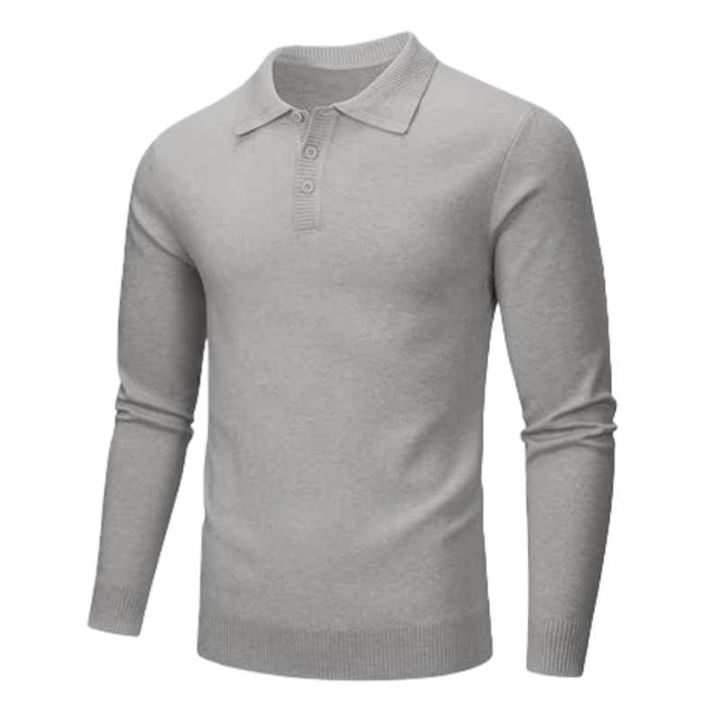 Men's knit casual long-sleeved polo shirt with buttons