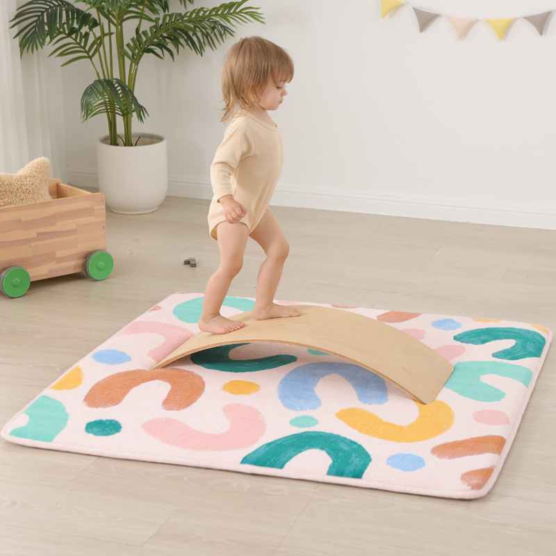 Pattern Printed Coral Velvet Baby Play Mat Thick Playpen Mat Non Slip Foam Bedside Mat