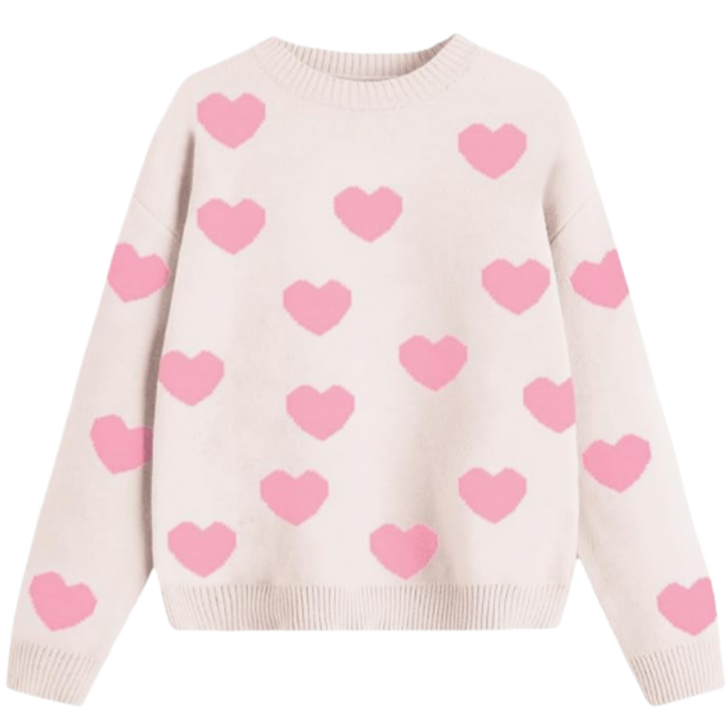 Girl's Heart Graphic Sweaters Crewneck Long Sleeve Knit Pullover Tops Drop Shoulder Knitwear