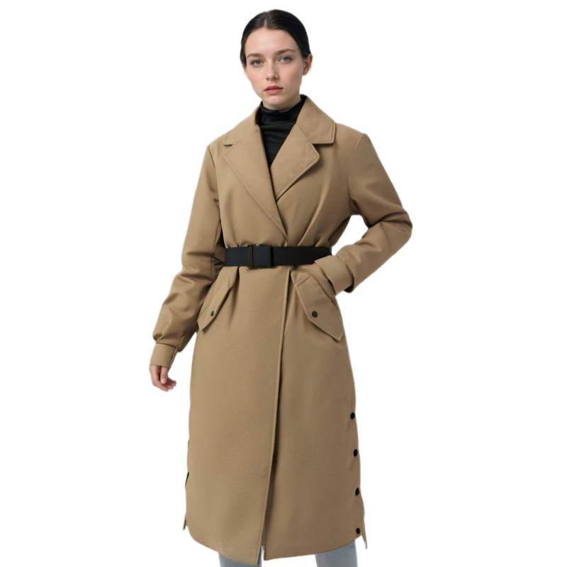JXD-Lacquer & Matte Mixed Long Trench Coat with Diamond Quilted Back