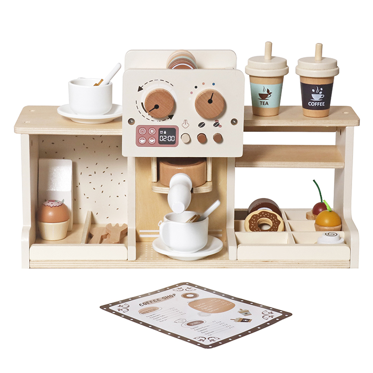Kids wooden toy coffe shop play dessert toy
