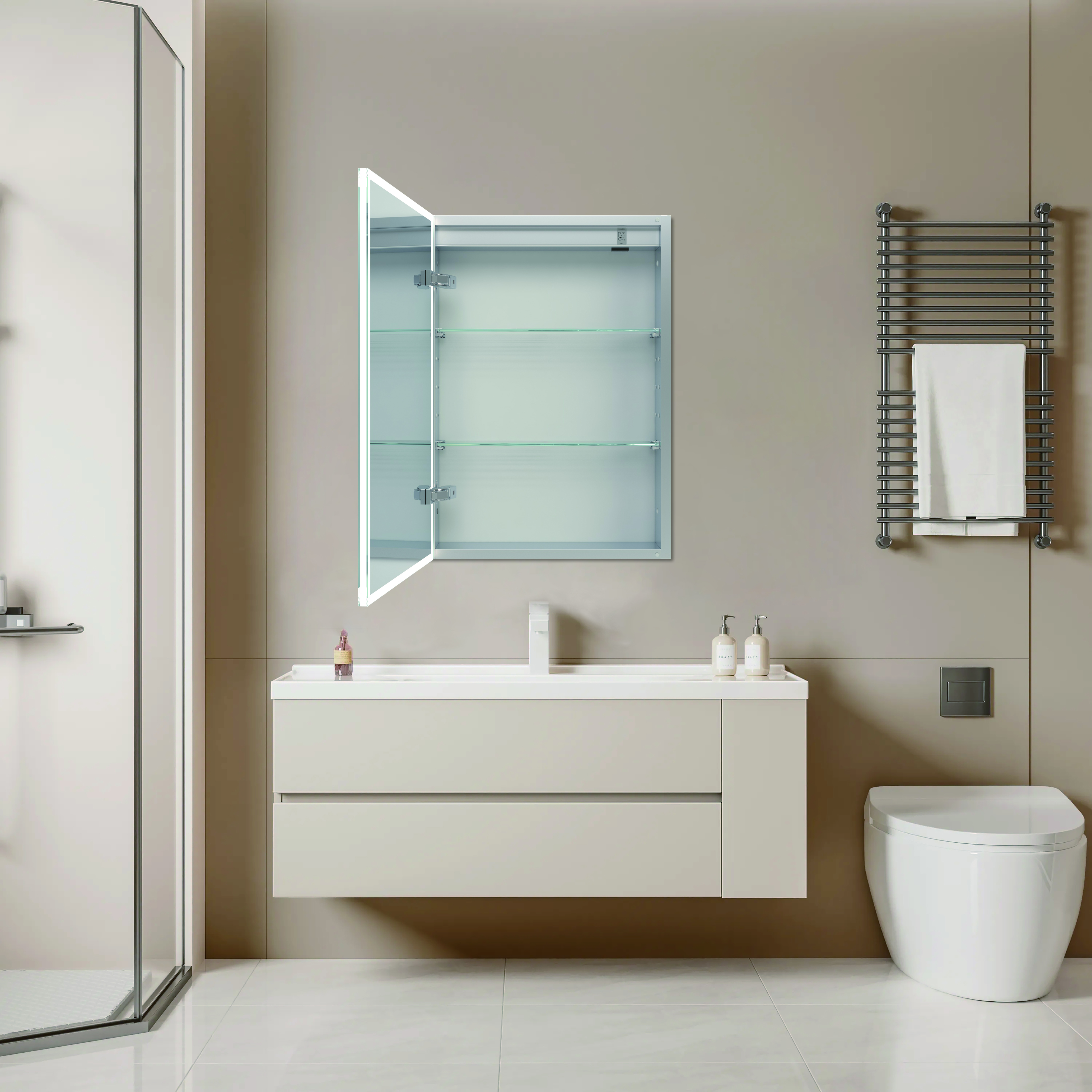 Led Bathroom Mirror Cabinet With Lec Dimmer Switch Shaver Socket Demister For Makeup Shaving