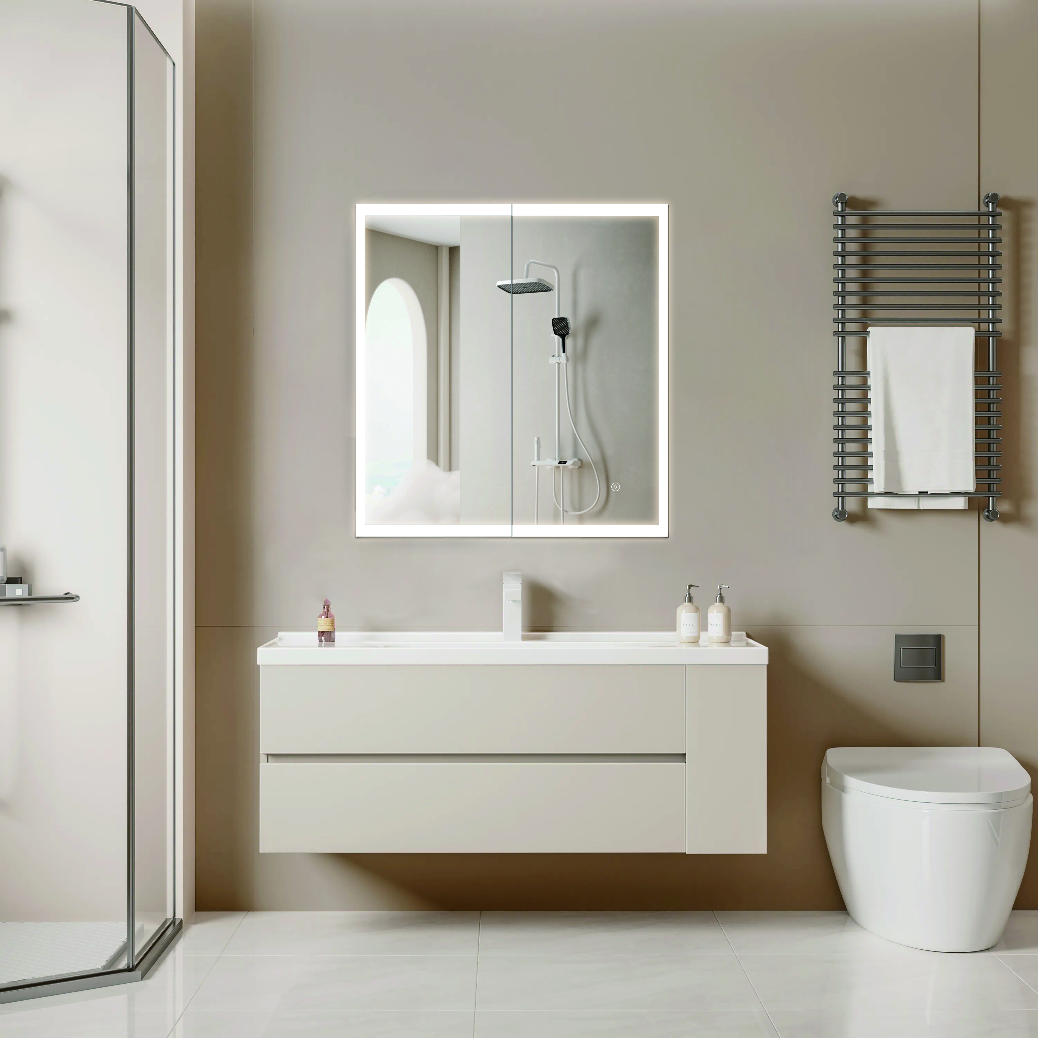 Led Bathroom Mirror Cabinet With Lec Dimmer Switch Shaver Socket Demister For Makeup Shaving