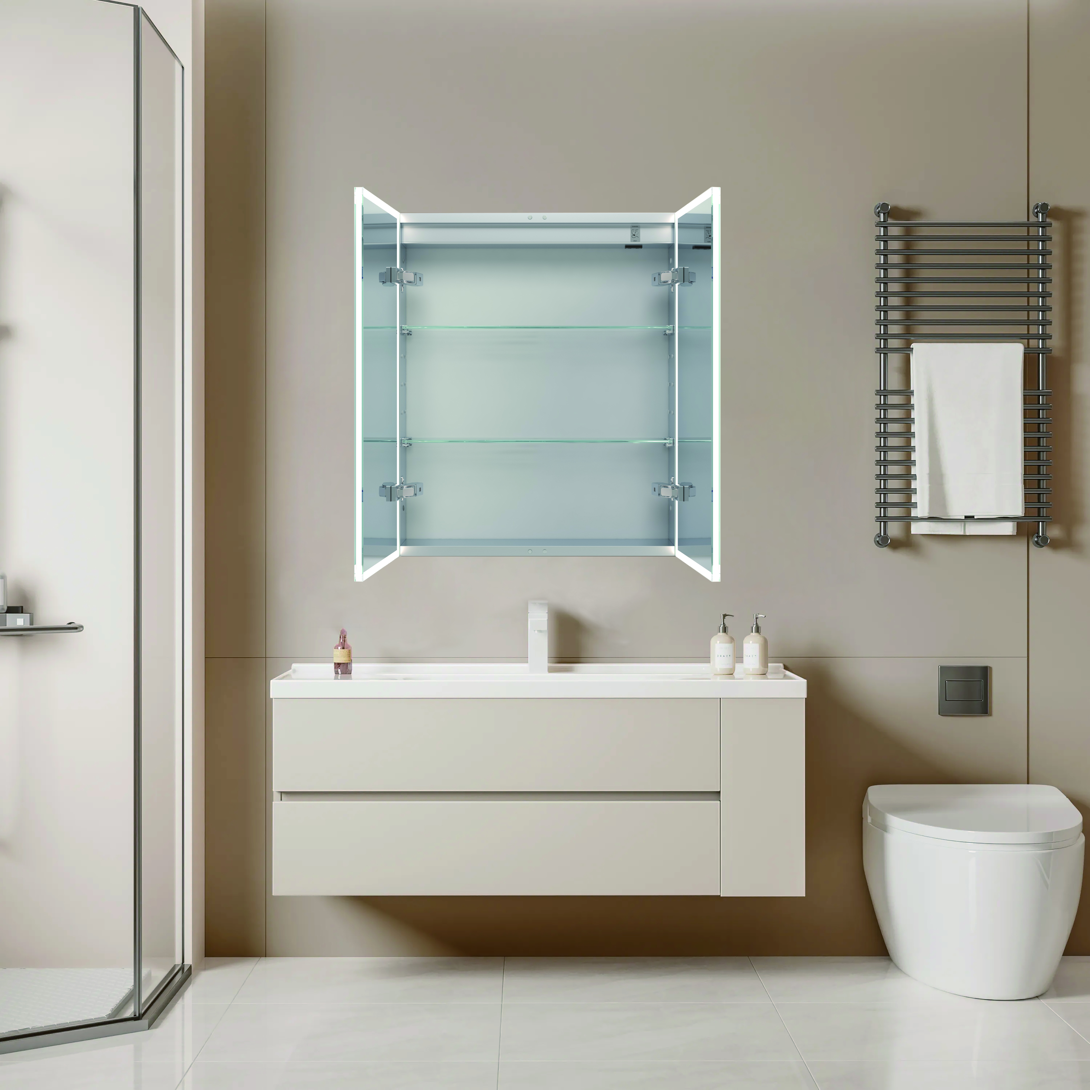Led Bathroom Mirror Cabinet With Lec Dimmer Switch Shaver Socket Demister For Makeup Shaving