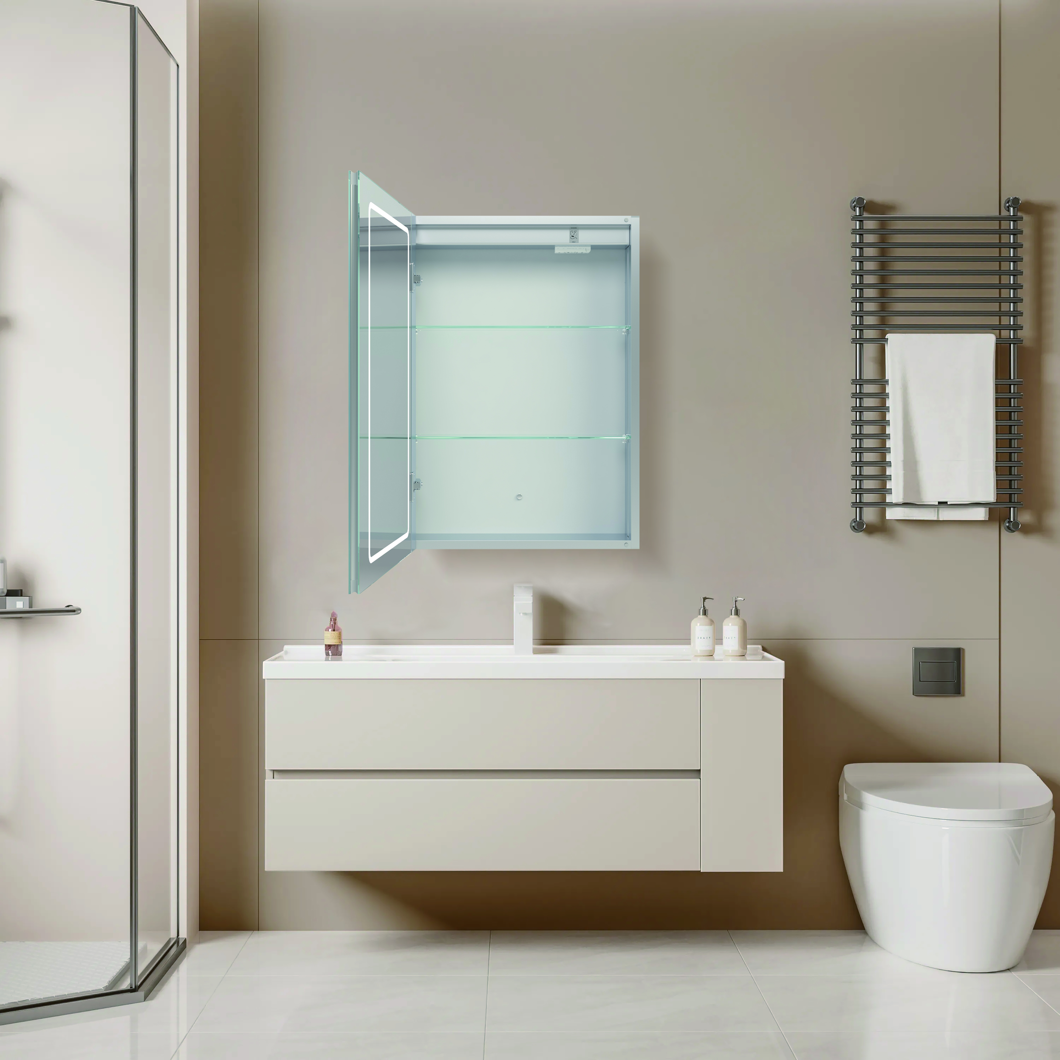 Led Bathroom Mirror Cabinet With Lec Dimmer Switch Shaver Socket Demister For Makeup Shaving