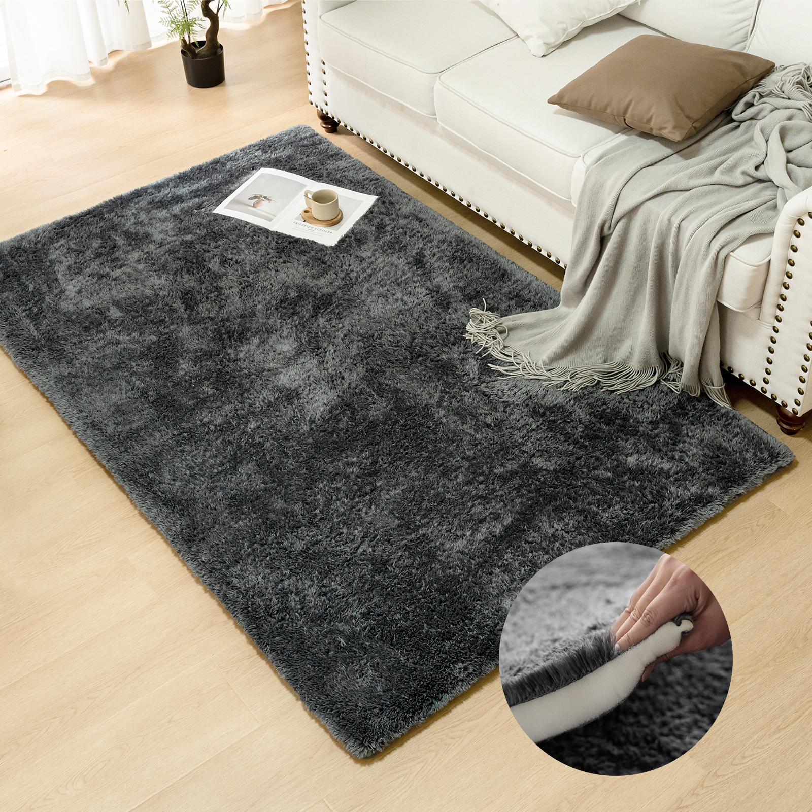 Long Pile Velvet Modern Tatami Mat Living Room Bedroom Floor Thick Carpet Baby Kids Play Mat