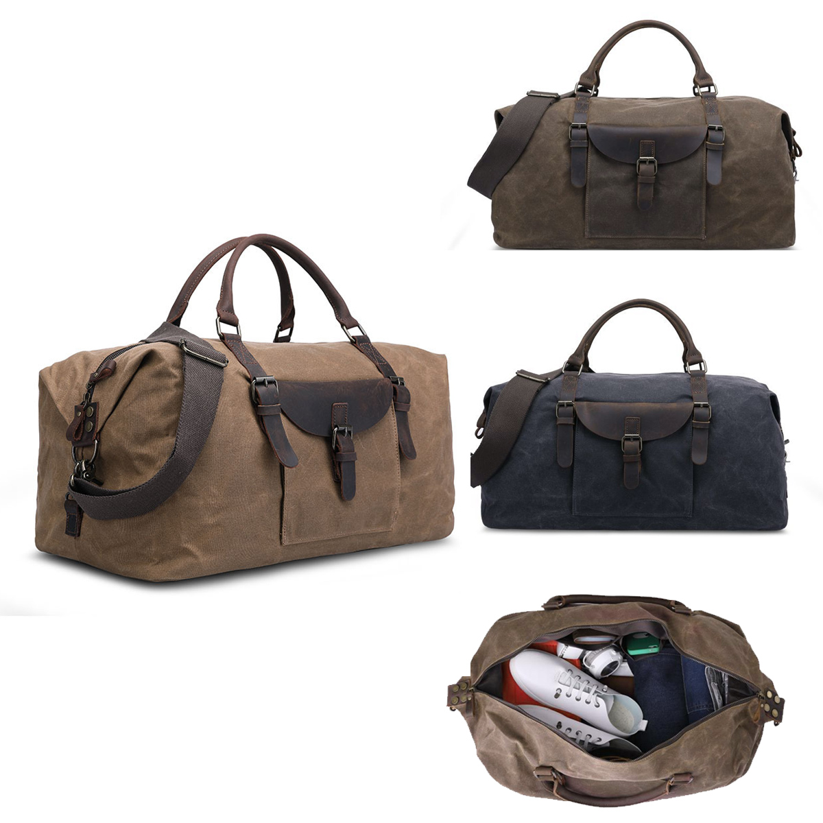 Men's Duffel Bag Manufacturer Vintage Retro Waterproof Overnight Weekender Waxed Canvas Travel Bag