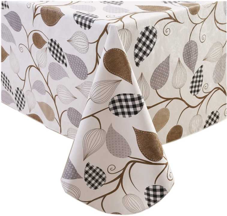 Leaf Pattern PVC Composite Flannel Tablecloth