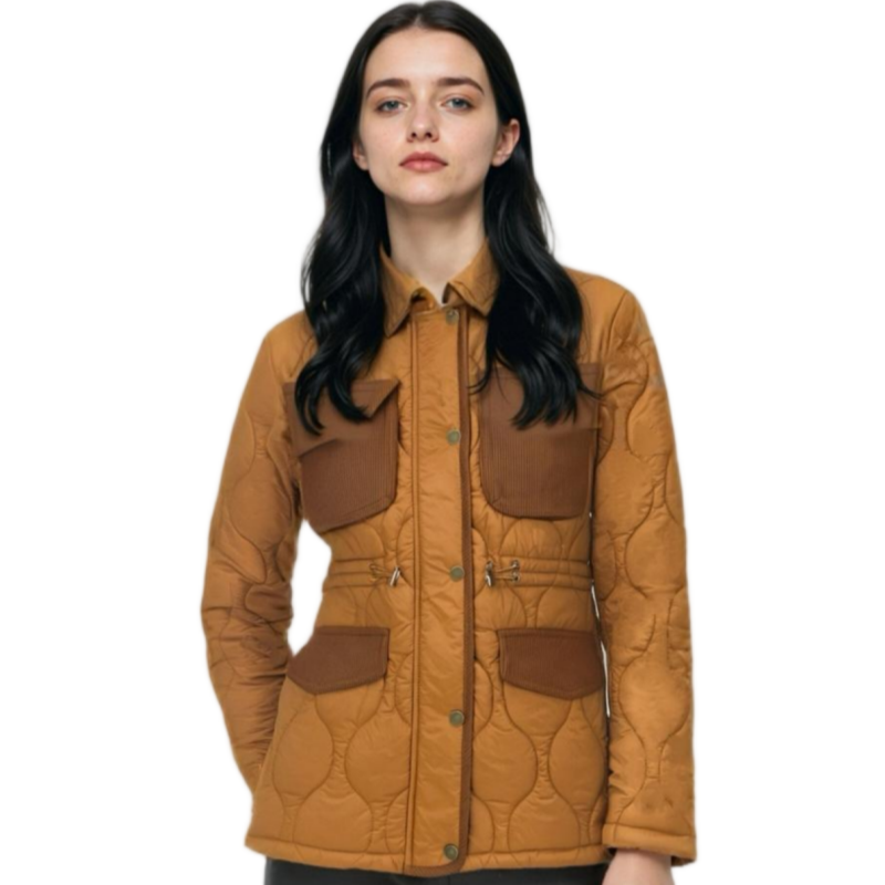 Corduroy & Matte Mixed Short Lightweight Coat with Curved Quiltings