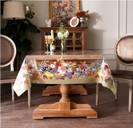 Neo-Chinese Style PVC Transparent Printed Tablecloth