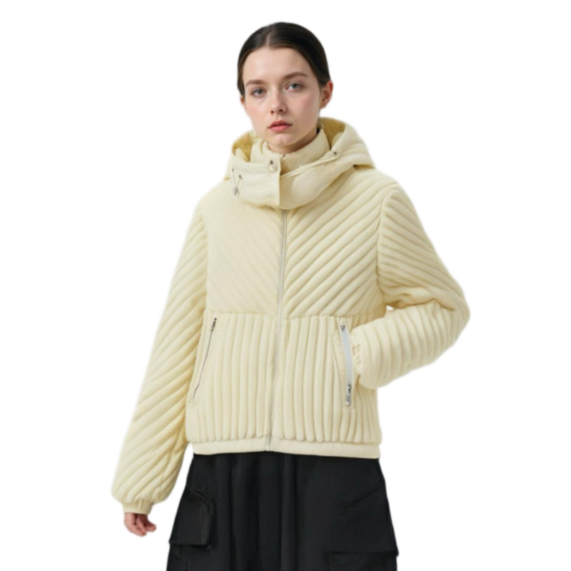 Short Puffer Coat with Mixed Materials