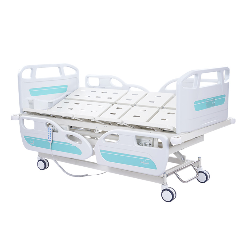 Five-function electric hospital bed with left/right turning and three-position turning