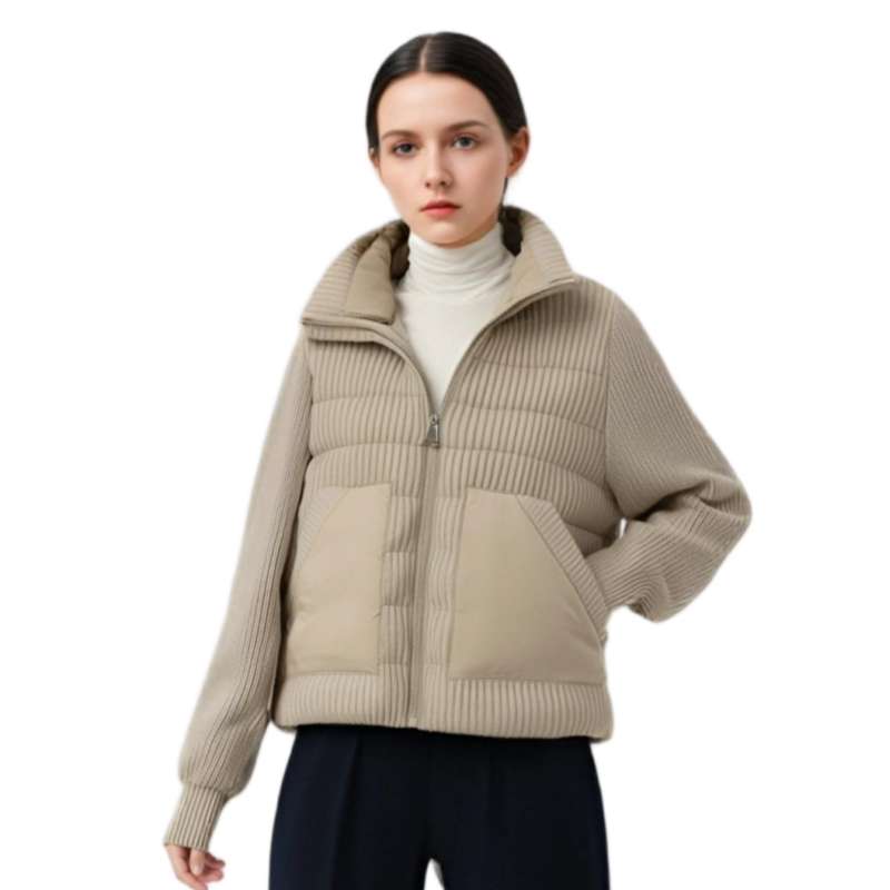 Knit & Matte Mixed Short Lightweight Coat with Panel Pockets