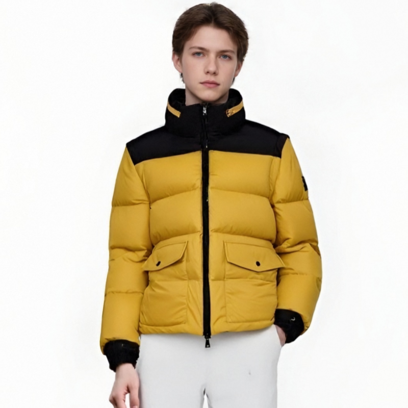Matte & Lacquer Mixed Short Puffer Coat with Detachable Sleeves