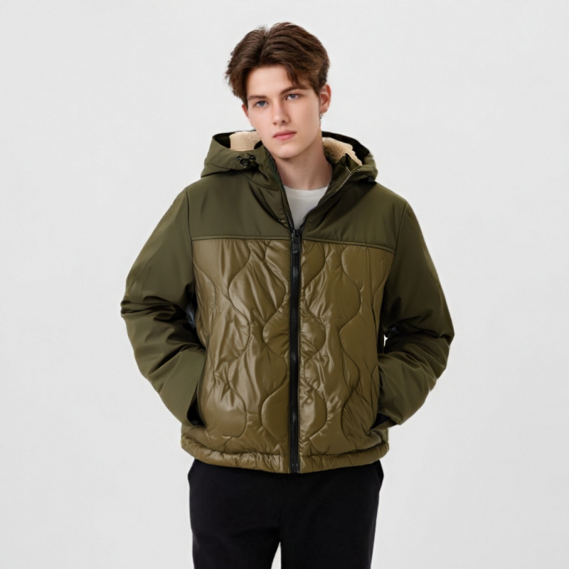 Matte & Lacquer Mixed Short Lightweight Coat with Waterproof Zipper