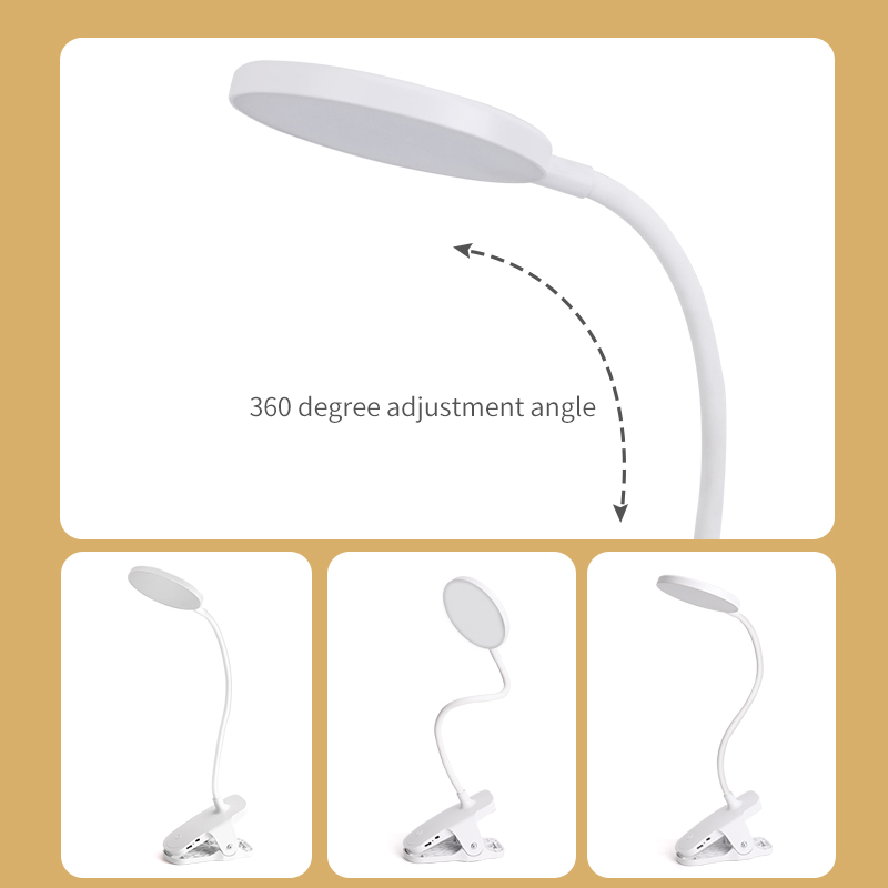 Flexible Table Lamp Rechargeable Led Clamp Desk Clip Lamp with Usb Charging Port Desk Reading Lamp