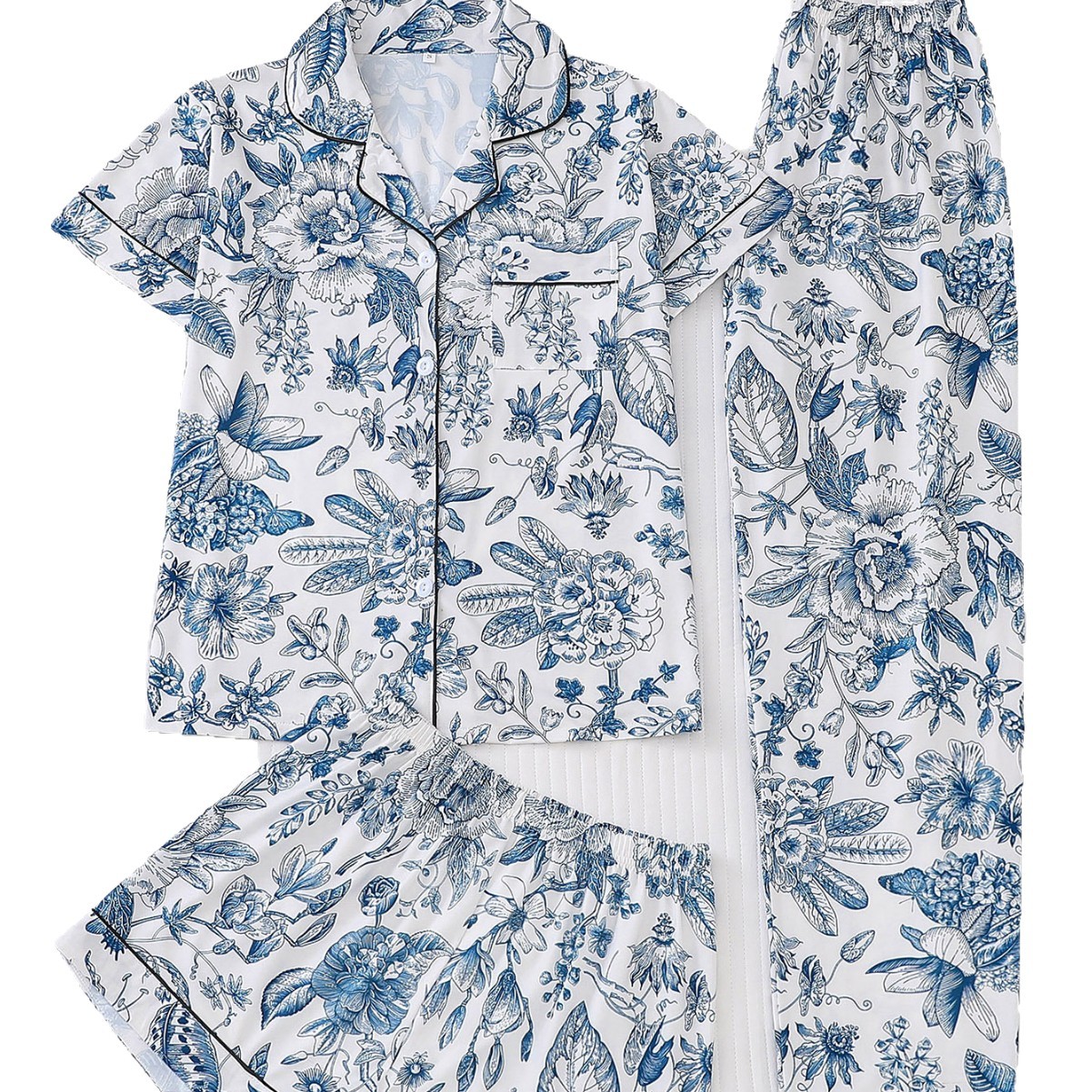 Floral Print Button Down Short Sleeve Pajama Set Women's Sleepwear