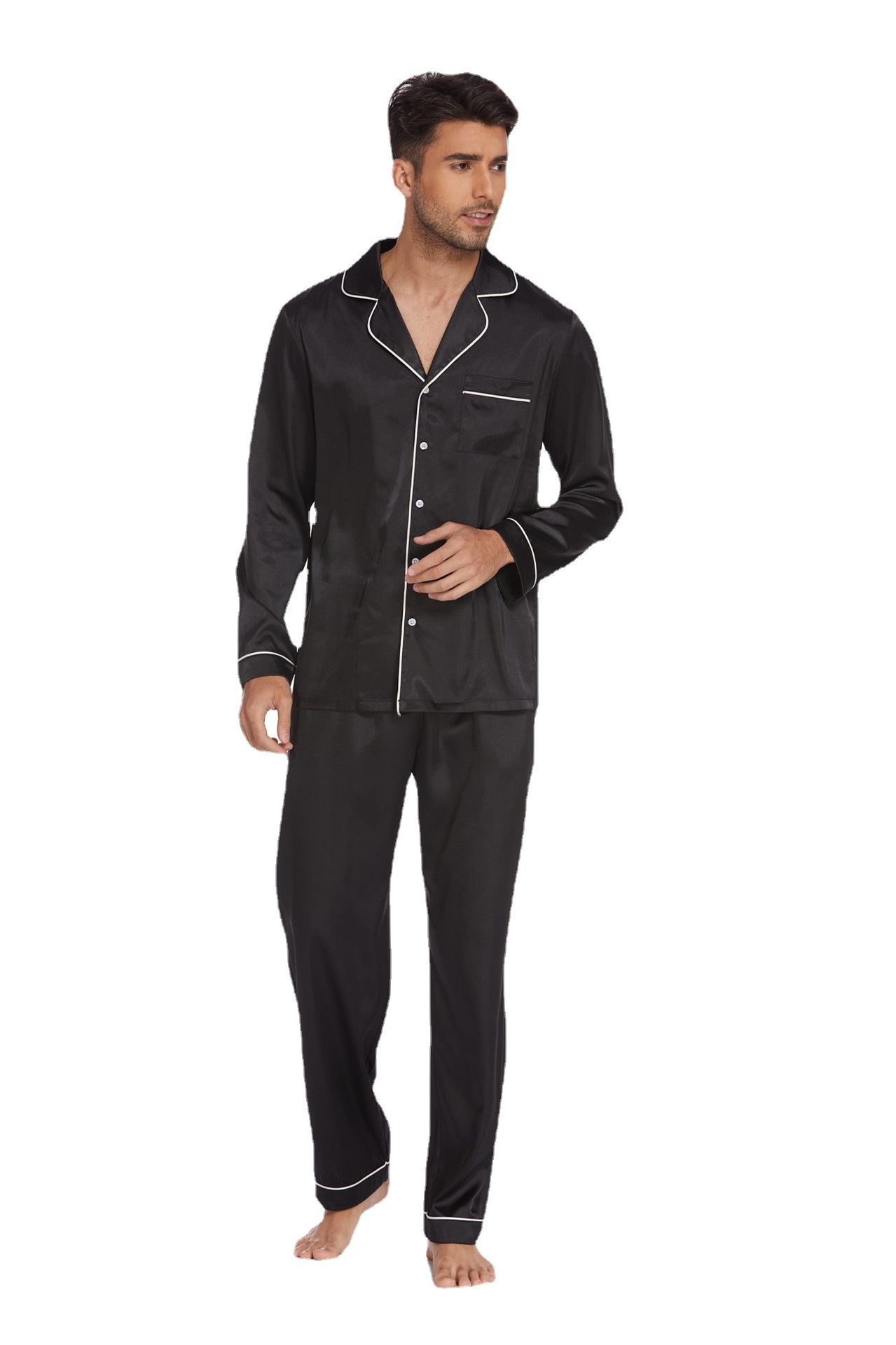 Long Sleeve Silk Homewear Set Two Piece Comfortable Nightwear Men’s Pajamas
