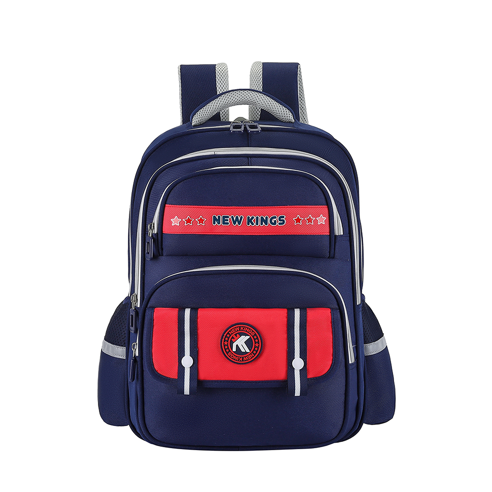 Navy blue kids backpack with airplane logo Sports style school bag for boys Reflective student