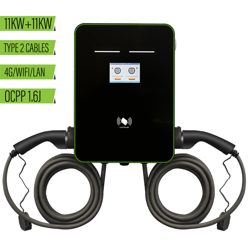 European Standard Dual-Port 11KW AC Electric Vehicle Wall-Mounted Charging Pile