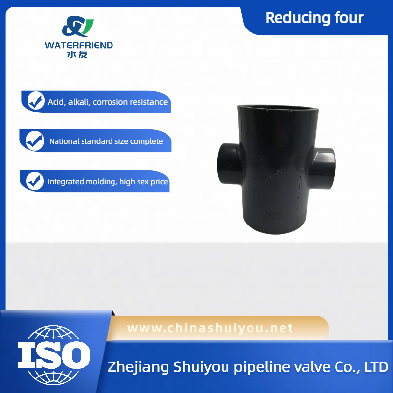 Durable polyvinyl chloride divergent four-way connector, suitable for general piping systems