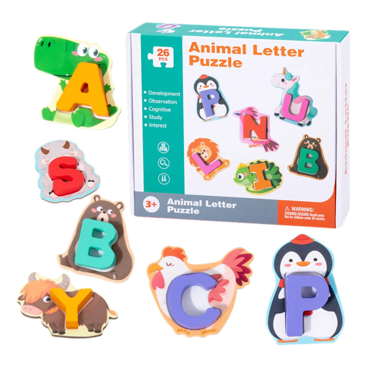 Puzzle Wooden Toy Animal Letter Matching Toy Children Education Toy