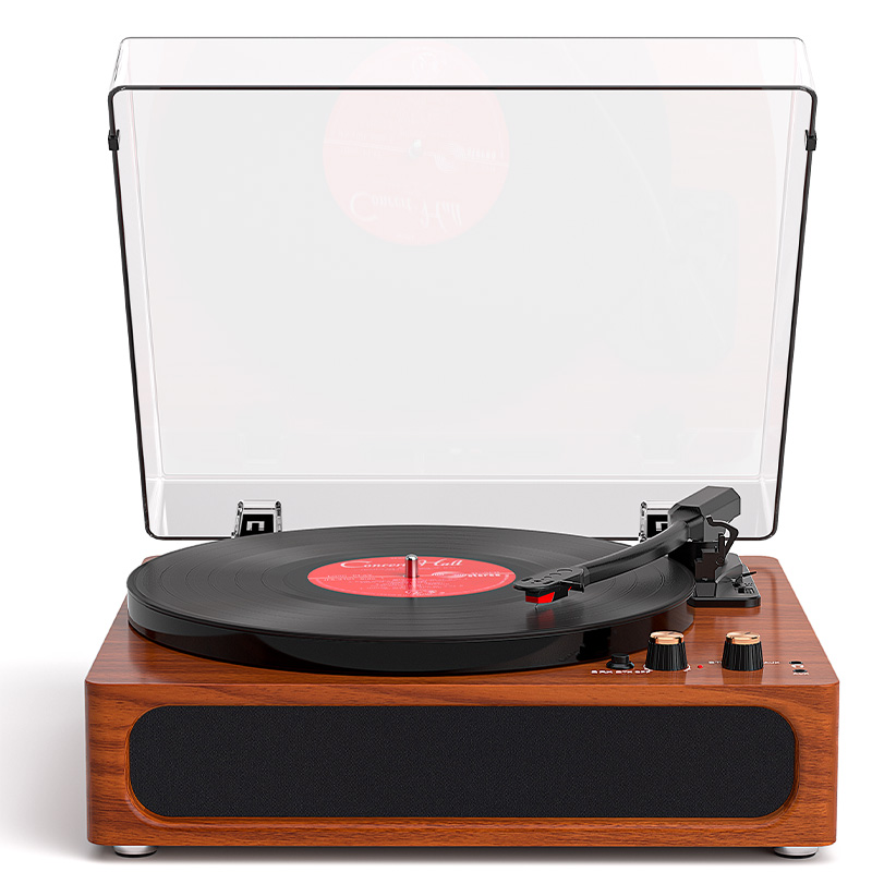 Turntable record player with dust cover