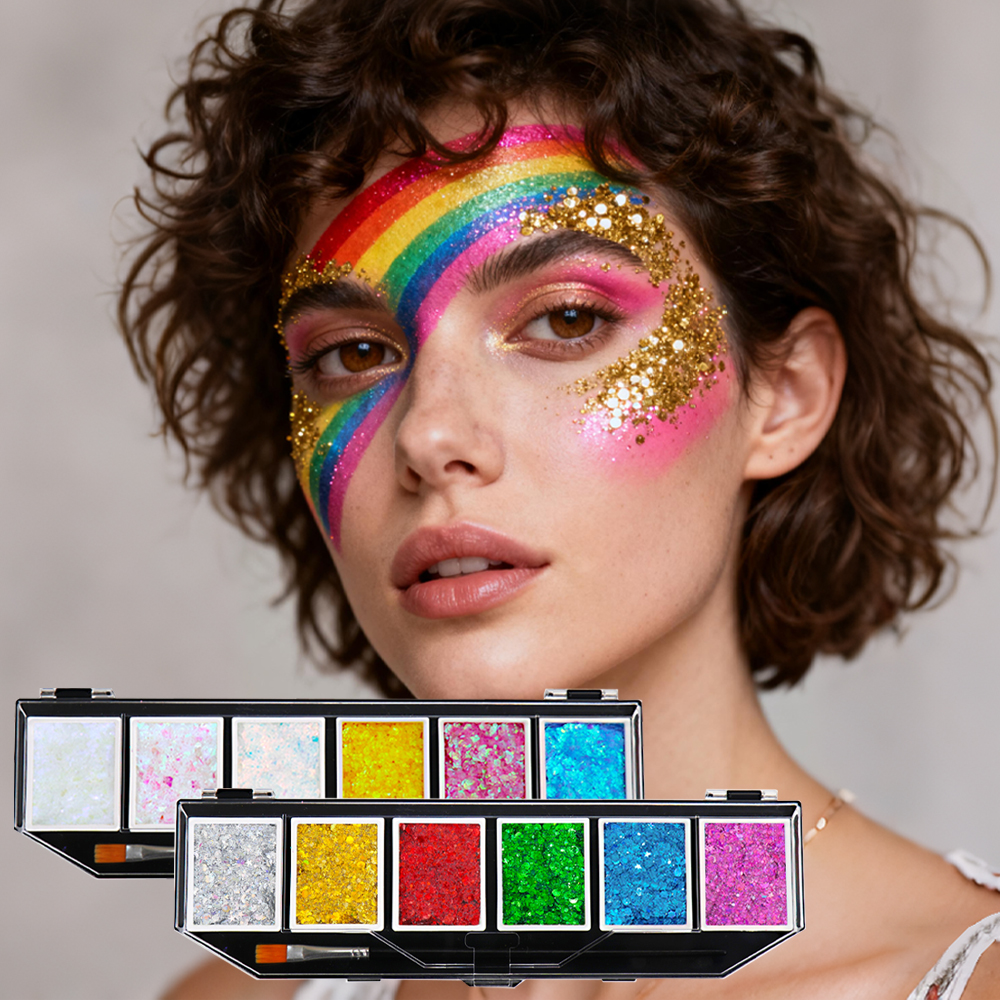 6 colors Pressed Chunky Glitter Makeup Palette