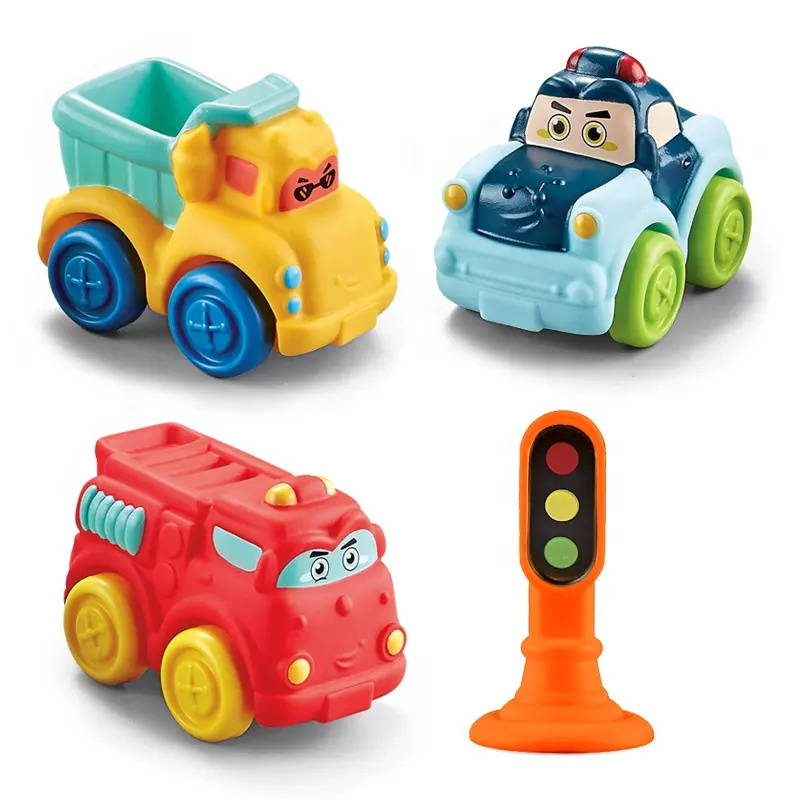 Children Soft Rubber Toy Mini Cartoon Friction Vehicle Toy Vinyl Free Wheel Car Toy