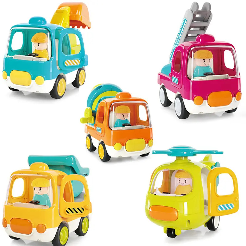 Children Cartoon Sound Light Inertial Toy Free Wheel Engineering Car Toy Friction Power Car Toy