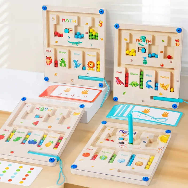 2 In 1Magnetic Operation Wooden Toy Wooden Maze Board Toy Kid Cognition Toy